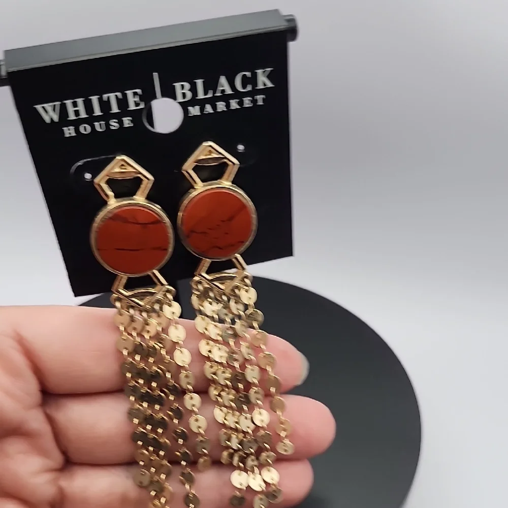 White House Black Market Gold and Red Chain Earrings